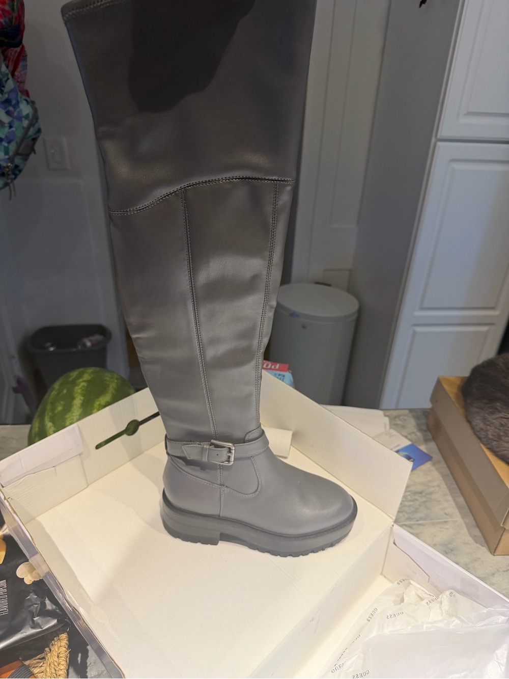 Guess Women's Over-the-Knee Buckle Boots in Gray